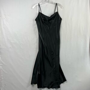 Bebe Slip Dress Women XS Midi Black Cowl Neck Satin Spaghetti Strap